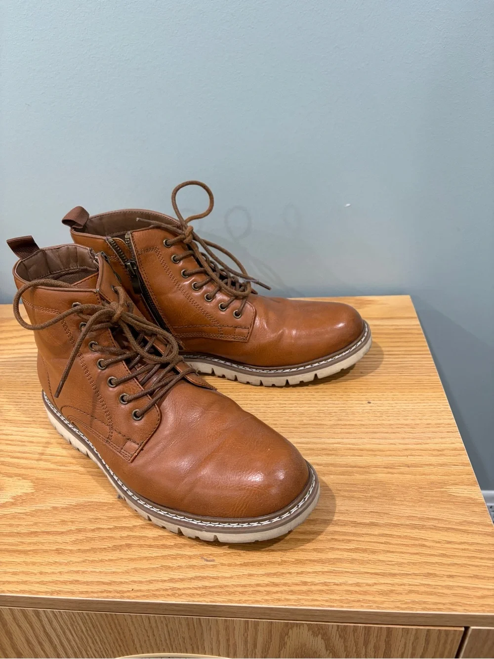 Steve Madden Tan Leather Chukka Boots with Lace-Up